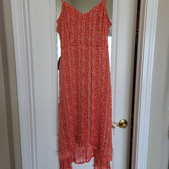 Dreams of Love Orange Floral Print High-Low Midi Dress - Picture 2 of 5